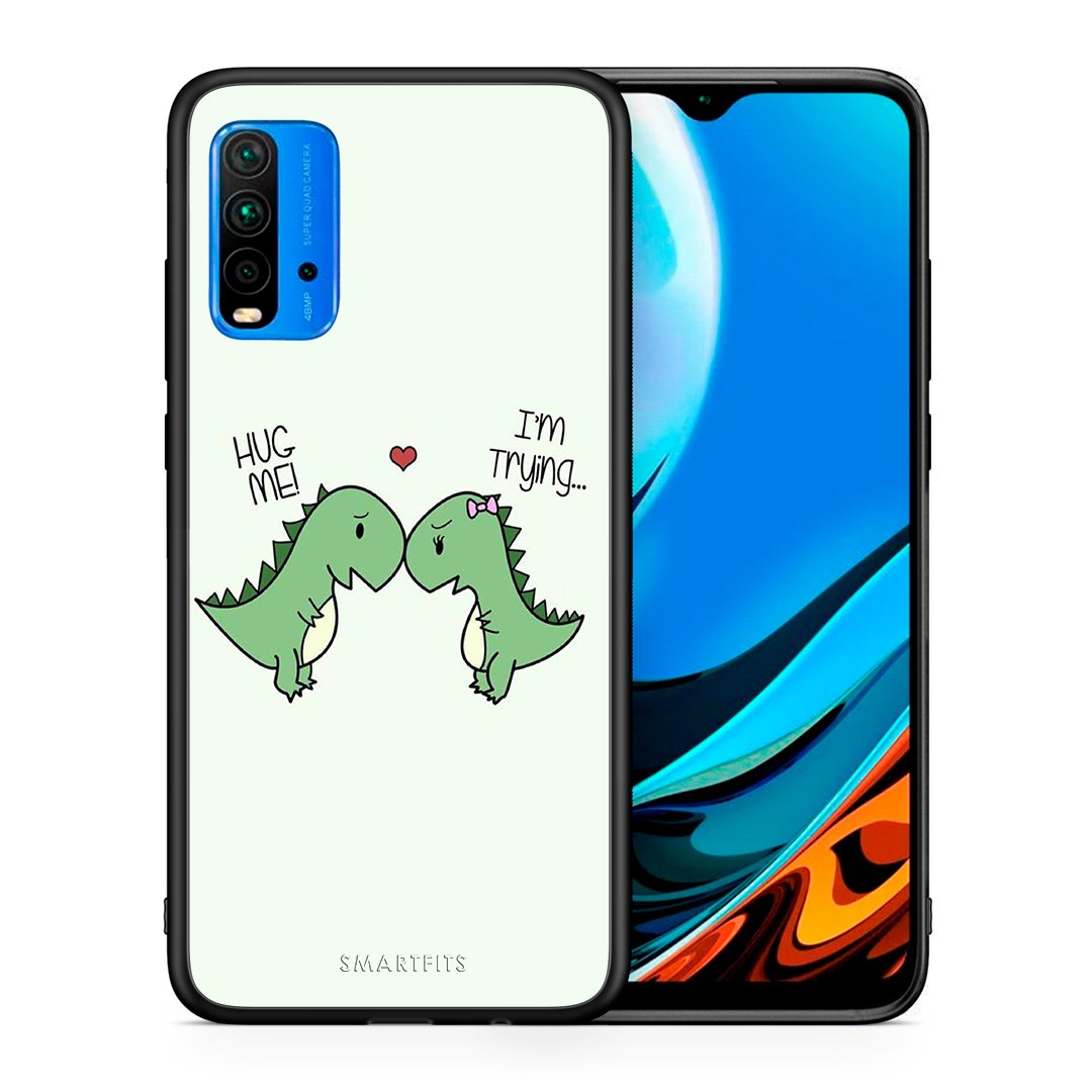 Θήκη Xiaomi Redmi 9T Rex Valentine από τη Smartfits με σχέδιο στο πίσω μέρος και μαύρο περίβλημα | Xiaomi Redmi 9T Rex Valentine case with colorful back and black bezels