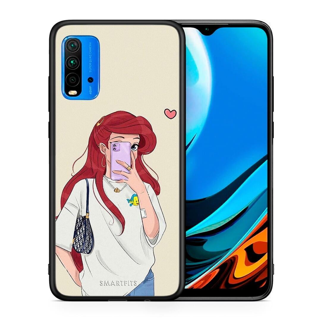 Θήκη Xiaomi Redmi 9T Walking Mermaid από τη Smartfits με σχέδιο στο πίσω μέρος και μαύρο περίβλημα | Xiaomi Redmi 9T Walking Mermaid case with colorful back and black bezels