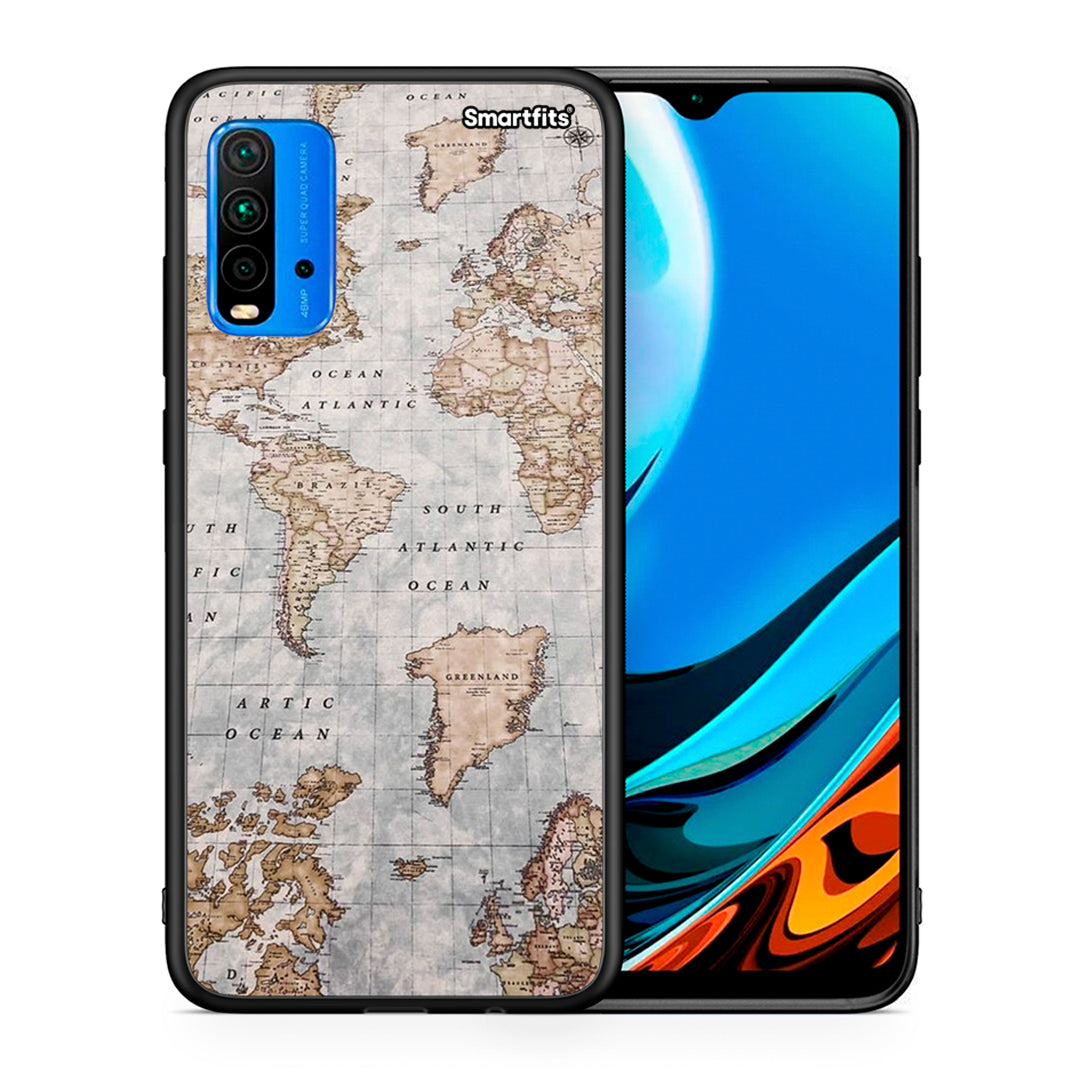 Θήκη Xiaomi Redmi 9T World Map από τη Smartfits με σχέδιο στο πίσω μέρος και μαύρο περίβλημα | Xiaomi Redmi 9T World Map case with colorful back and black bezels