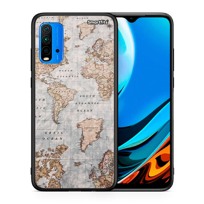 Θήκη Xiaomi Redmi 9T World Map από τη Smartfits με σχέδιο στο πίσω μέρος και μαύρο περίβλημα | Xiaomi Redmi 9T World Map case with colorful back and black bezels