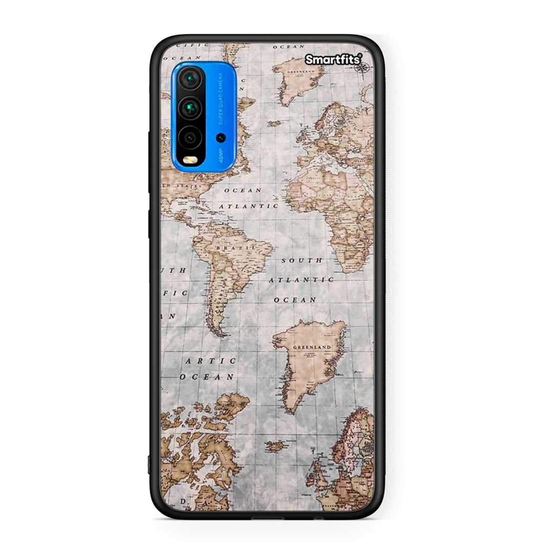 Xiaomi Poco M3 World Map Θήκη από τη Smartfits με σχέδιο στο πίσω μέρος και μαύρο περίβλημα | Smartphone case with colorful back and black bezels by Smartfits