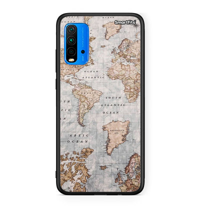 Xiaomi Poco M3 World Map Θήκη από τη Smartfits με σχέδιο στο πίσω μέρος και μαύρο περίβλημα | Smartphone case with colorful back and black bezels by Smartfits
