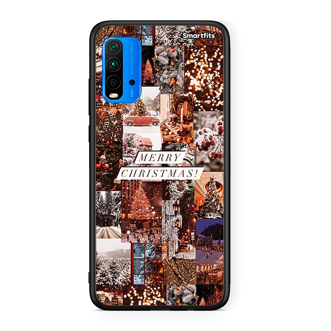 Xiaomi Redmi 9T Xmas Collage θήκη από τη Smartfits με σχέδιο στο πίσω μέρος και μαύρο περίβλημα | Smartphone case with colorful back and black bezels by Smartfits