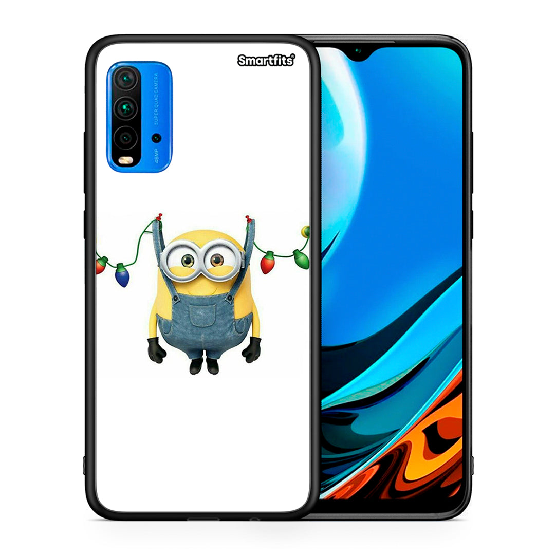 Θήκη Xiaomi Poco M3 Xmas Minion Lights από τη Smartfits με σχέδιο στο πίσω μέρος και μαύρο περίβλημα | Xiaomi Poco M3 Xmas Minion Lights case with colorful back and black bezels