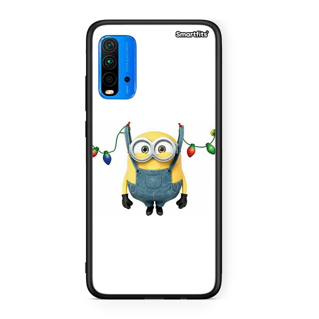 Xiaomi Redmi 9T Xmas Minion Lights θήκη από τη Smartfits με σχέδιο στο πίσω μέρος και μαύρο περίβλημα | Smartphone case with colorful back and black bezels by Smartfits