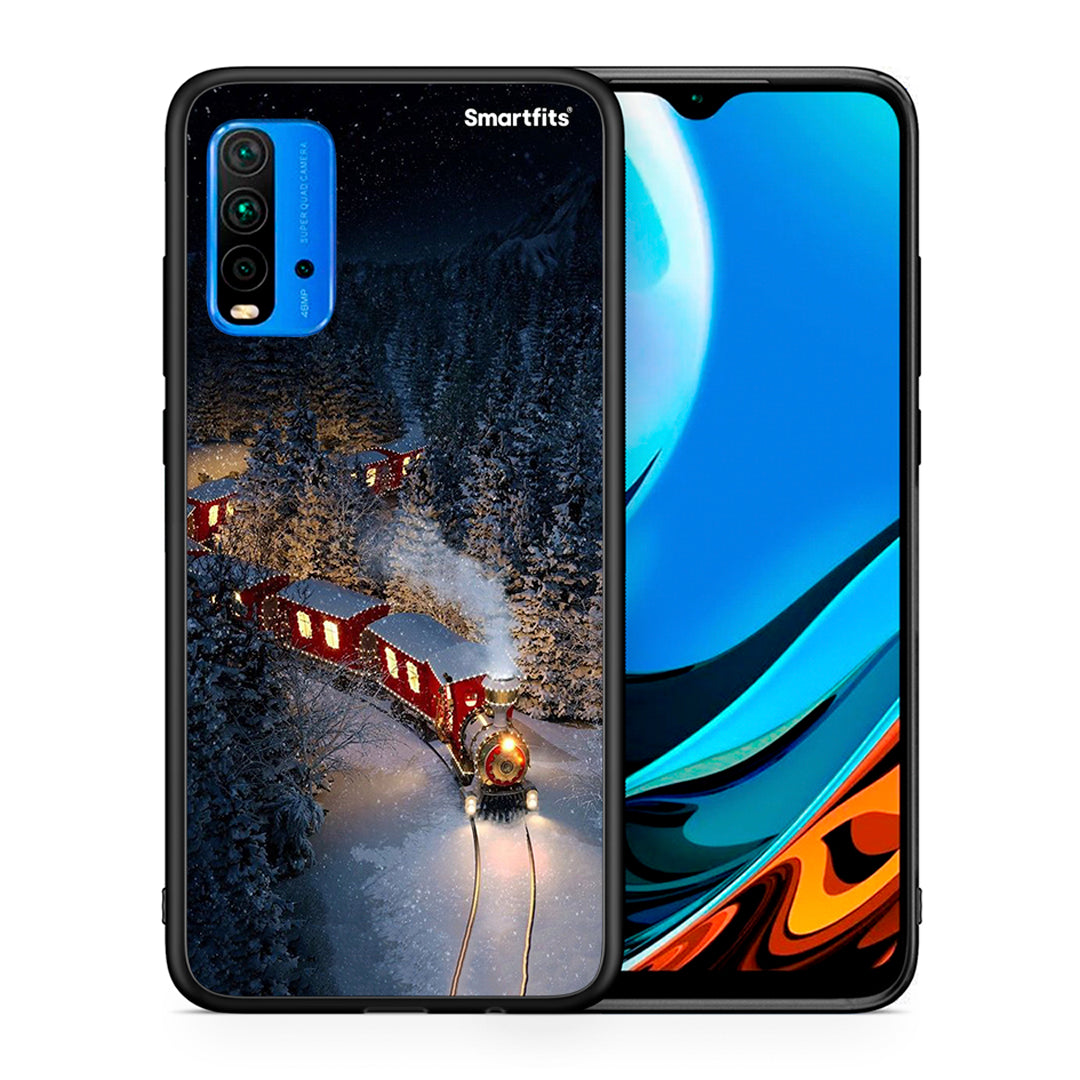 Θήκη Xiaomi Redmi 9T Xmas Train από τη Smartfits με σχέδιο στο πίσω μέρος και μαύρο περίβλημα | Xiaomi Redmi 9T Xmas Train case with colorful back and black bezels
