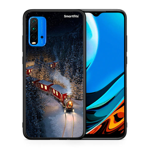 Θήκη Xiaomi Redmi 9T Xmas Train από τη Smartfits με σχέδιο στο πίσω μέρος και μαύρο περίβλημα | Xiaomi Redmi 9T Xmas Train case with colorful back and black bezels