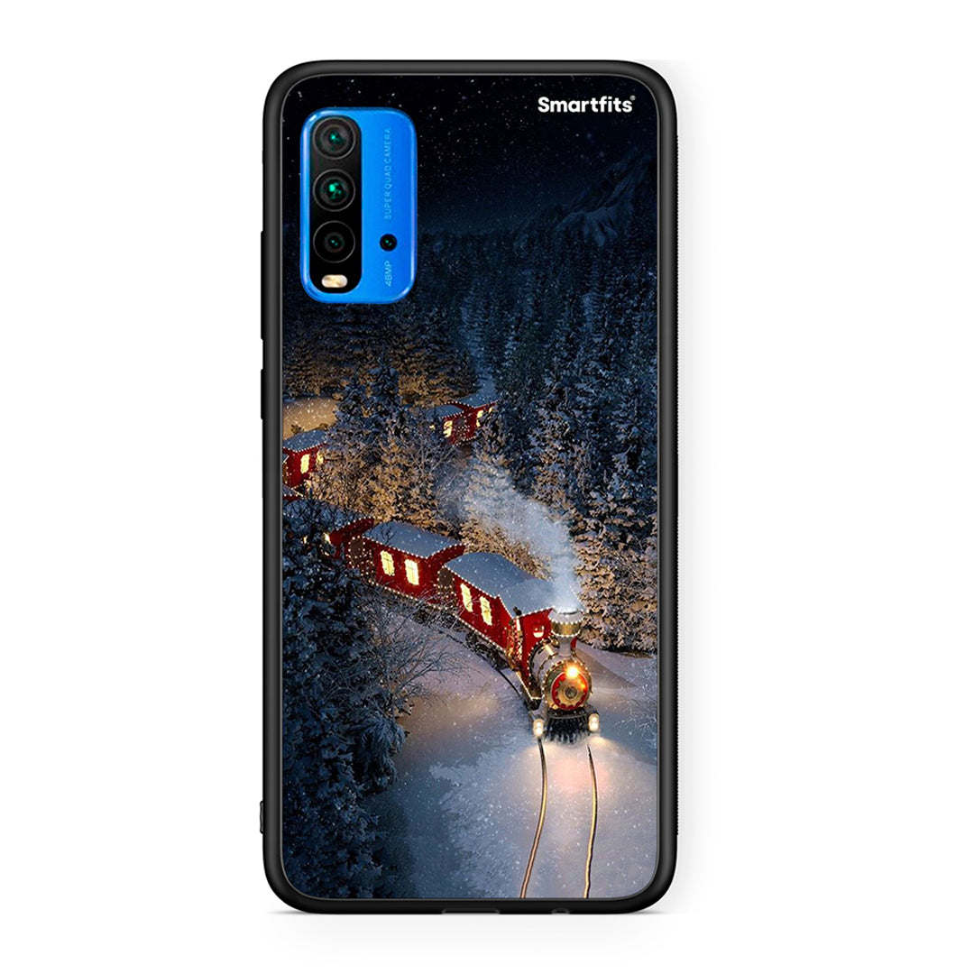 Xiaomi Redmi 9T Xmas Train θήκη από τη Smartfits με σχέδιο στο πίσω μέρος και μαύρο περίβλημα | Smartphone case with colorful back and black bezels by Smartfits