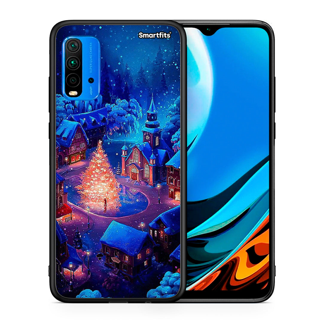 Θήκη Xiaomi Redmi 9T Xmas Village από τη Smartfits με σχέδιο στο πίσω μέρος και μαύρο περίβλημα | Xiaomi Redmi 9T Xmas Village case with colorful back and black bezels