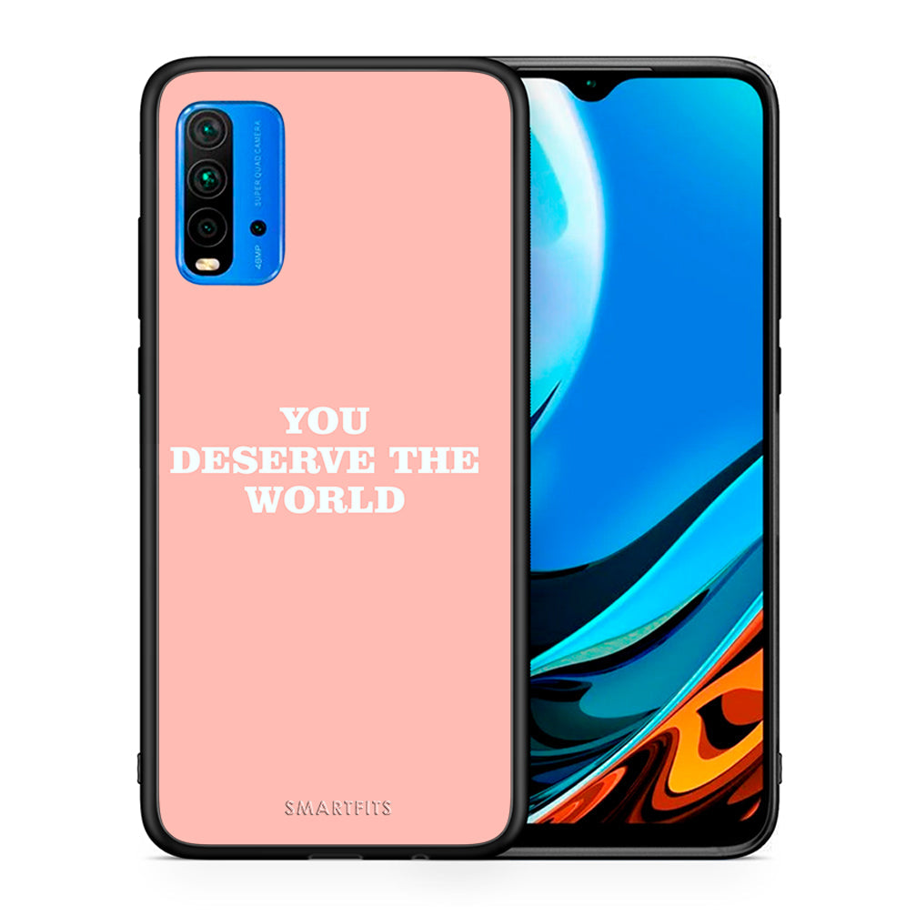 Θήκη Αγίου Βαλεντίνου Xiaomi Poco M3 You Deserve The World από τη Smartfits με σχέδιο στο πίσω μέρος και μαύρο περίβλημα | Xiaomi Poco M3 You Deserve The World case with colorful back and black bezels