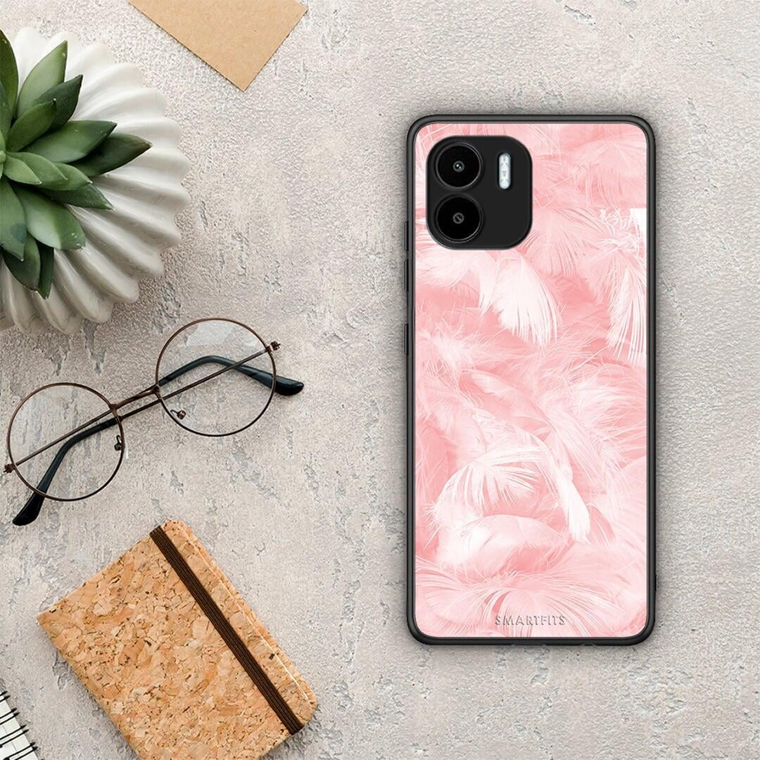 Θήκη Xiaomi Redmi A1 / A2 Boho Pink Feather από τη Smartfits με σχέδιο στο πίσω μέρος και μαύρο περίβλημα | Xiaomi Redmi A1 / A2 Boho Pink Feather Case with Colorful Back and Black Bezels