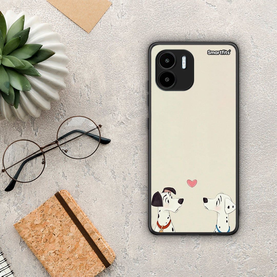 Θήκη Xiaomi Redmi A1 / A2 Dalmatians Love από τη Smartfits με σχέδιο στο πίσω μέρος και μαύρο περίβλημα | Xiaomi Redmi A1 / A2 Dalmatians Love Case with Colorful Back and Black Bezels