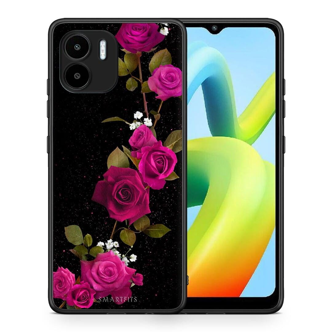 Θήκη Xiaomi Redmi A1 / A2 Flower Red Roses από τη Smartfits με σχέδιο στο πίσω μέρος και μαύρο περίβλημα | Xiaomi Redmi A1 / A2 Flower Red Roses Case with Colorful Back and Black Bezels