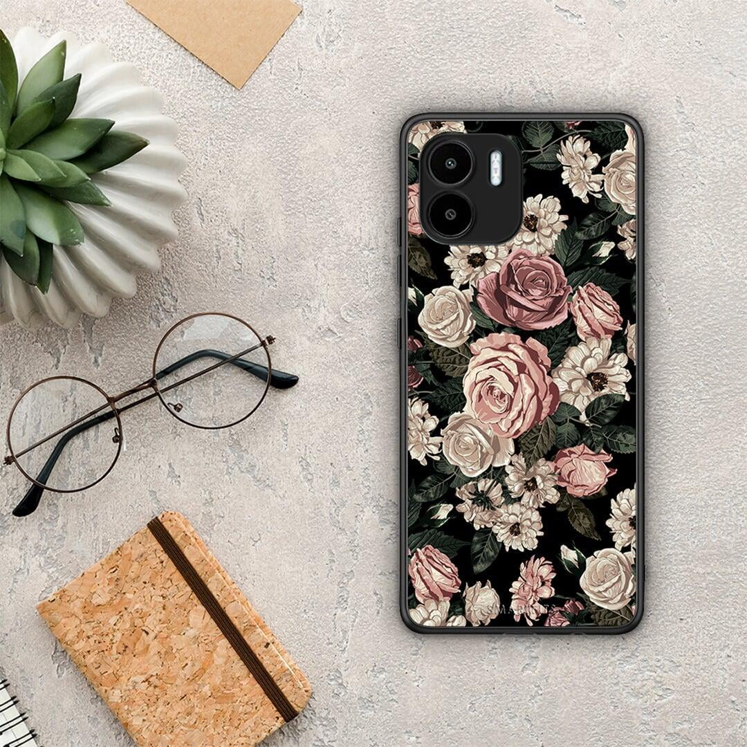 Θήκη Xiaomi Redmi A1 / A2 Flower Wild Roses από τη Smartfits με σχέδιο στο πίσω μέρος και μαύρο περίβλημα | Xiaomi Redmi A1 / A2 Flower Wild Roses Case with Colorful Back and Black Bezels