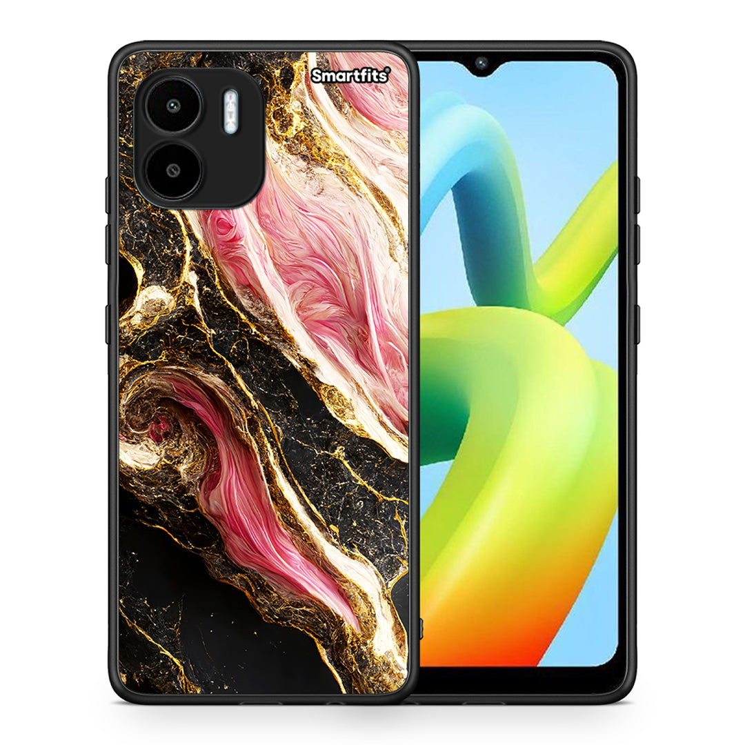 Θήκη Xiaomi Redmi A1 / A2 Glamorous Pink Marble από τη Smartfits με σχέδιο στο πίσω μέρος και μαύρο περίβλημα | Xiaomi Redmi A1 / A2 Glamorous Pink Marble Case with Colorful Back and Black Bezels