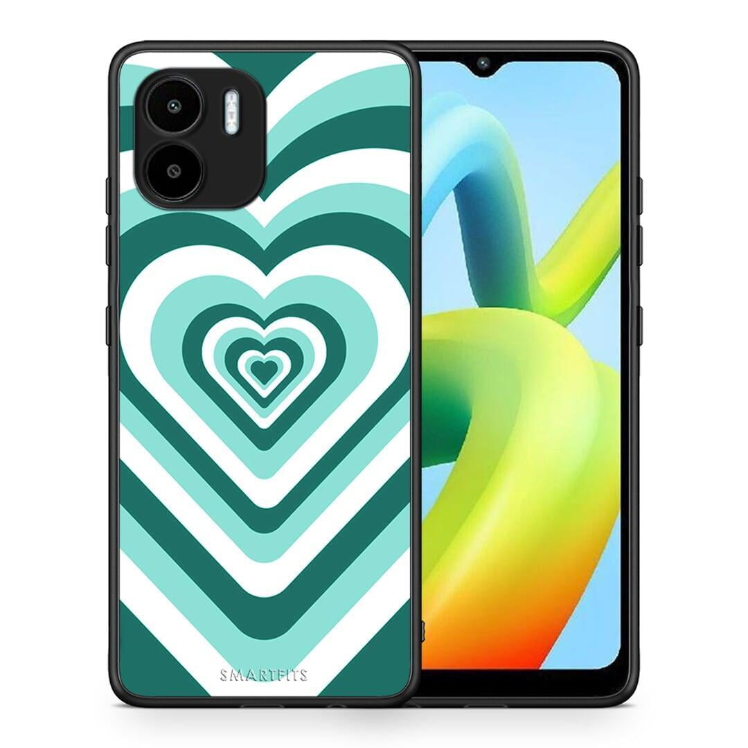 Θήκη Xiaomi Redmi A1 / A2 Green Hearts από τη Smartfits με σχέδιο στο πίσω μέρος και μαύρο περίβλημα | Xiaomi Redmi A1 / A2 Green Hearts Case with Colorful Back and Black Bezels