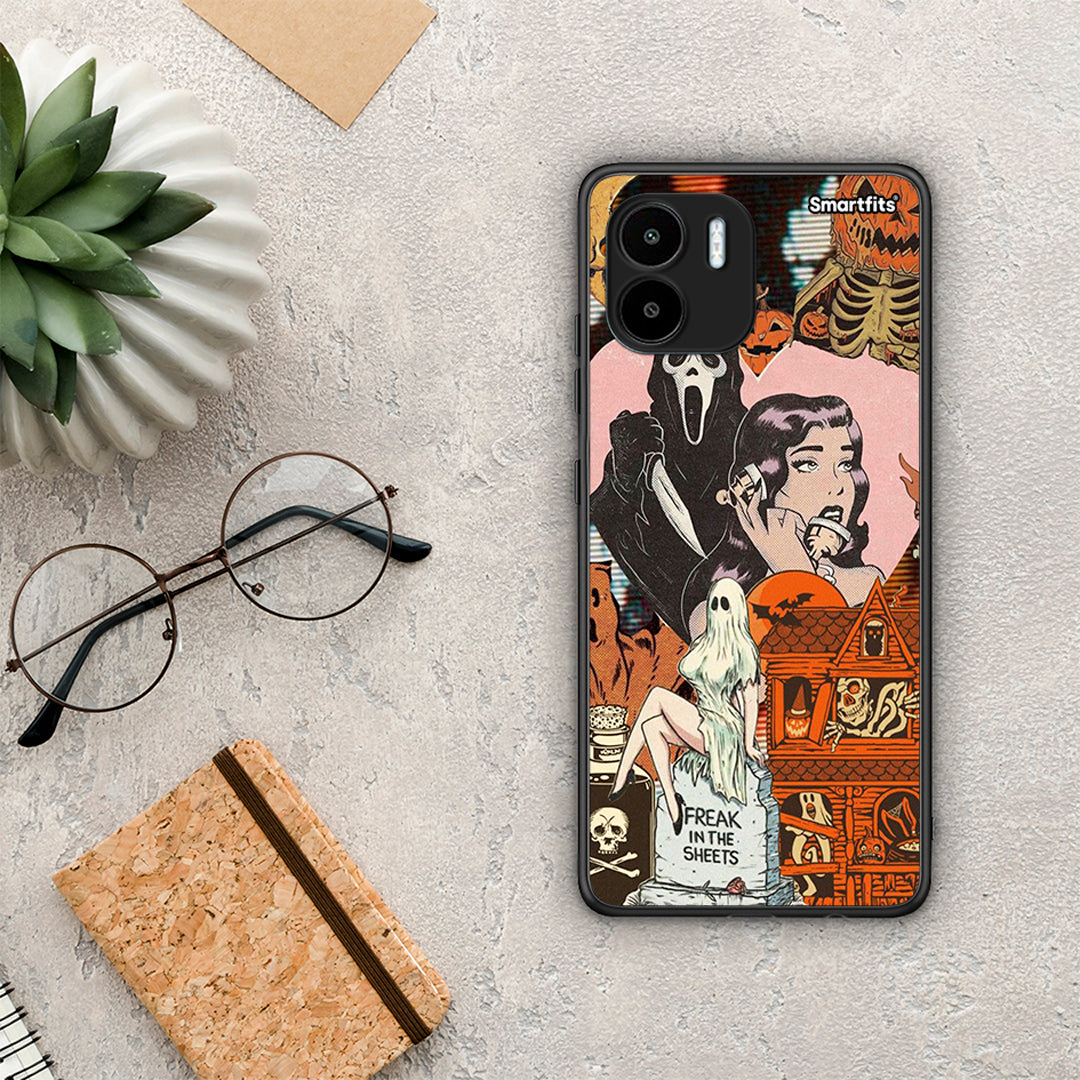 Θήκη Xiaomi Redmi A1 / A2 Halloween Collage από τη Smartfits με σχέδιο στο πίσω μέρος και μαύρο περίβλημα | Xiaomi Redmi A1 / A2 Halloween Collage Case with Colorful Back and Black Bezels