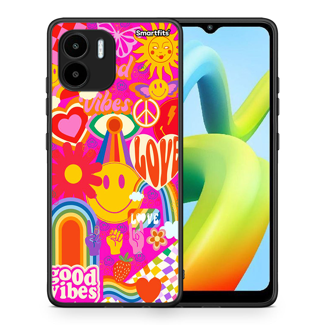 Θήκη Xiaomi Redmi A1 / A2 Hippie Love από τη Smartfits με σχέδιο στο πίσω μέρος και μαύρο περίβλημα | Xiaomi Redmi A1 / A2 Hippie Love Case with Colorful Back and Black Bezels