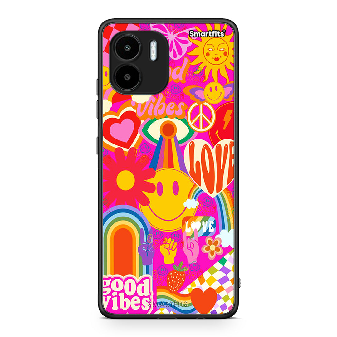 Θήκη Xiaomi Redmi A1 / A2 Hippie Love από τη Smartfits με σχέδιο στο πίσω μέρος και μαύρο περίβλημα | Xiaomi Redmi A1 / A2 Hippie Love Case with Colorful Back and Black Bezels