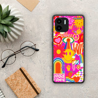 Thumbnail for Θήκη Xiaomi Redmi A1 / A2 Hippie Love από τη Smartfits με σχέδιο στο πίσω μέρος και μαύρο περίβλημα | Xiaomi Redmi A1 / A2 Hippie Love Case with Colorful Back and Black Bezels