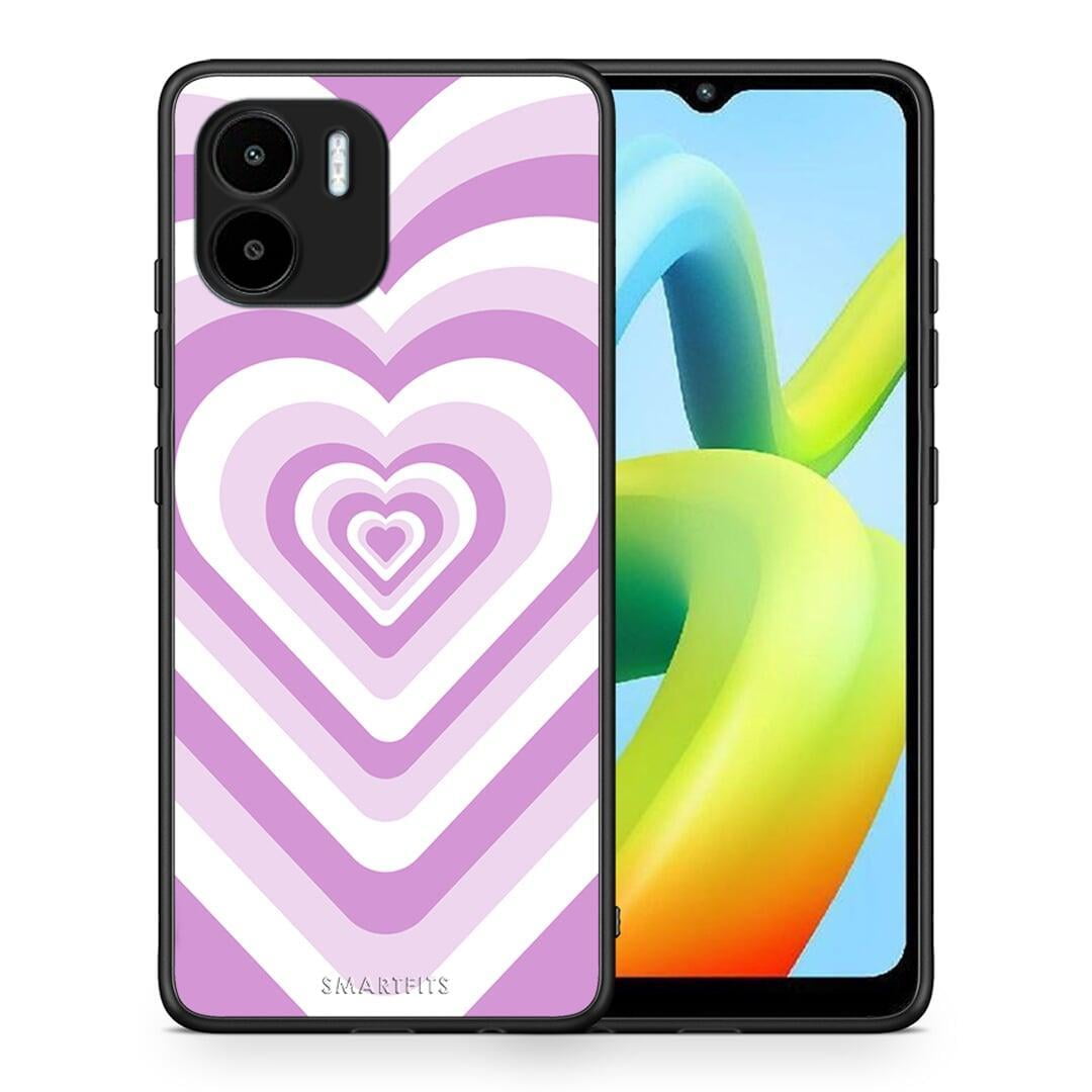 Θήκη Xiaomi Redmi A1 / A2 Lilac Hearts από τη Smartfits με σχέδιο στο πίσω μέρος και μαύρο περίβλημα | Xiaomi Redmi A1 / A2 Lilac Hearts Case with Colorful Back and Black Bezels