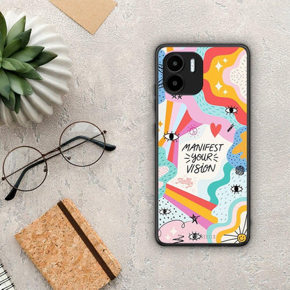 Θήκη Xiaomi Redmi A1 / A2 Manifest Your Vision από τη Smartfits με σχέδιο στο πίσω μέρος και μαύρο περίβλημα | Xiaomi Redmi A1 / A2 Manifest Your Vision Case with Colorful Back and Black Bezels