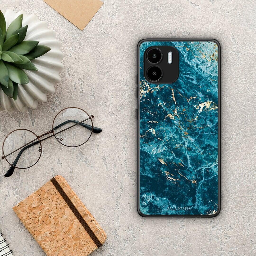 Θήκη Xiaomi Redmi A1 / A2 Marble Blue από τη Smartfits με σχέδιο στο πίσω μέρος και μαύρο περίβλημα | Xiaomi Redmi A1 / A2 Marble Blue Case with Colorful Back and Black Bezels
