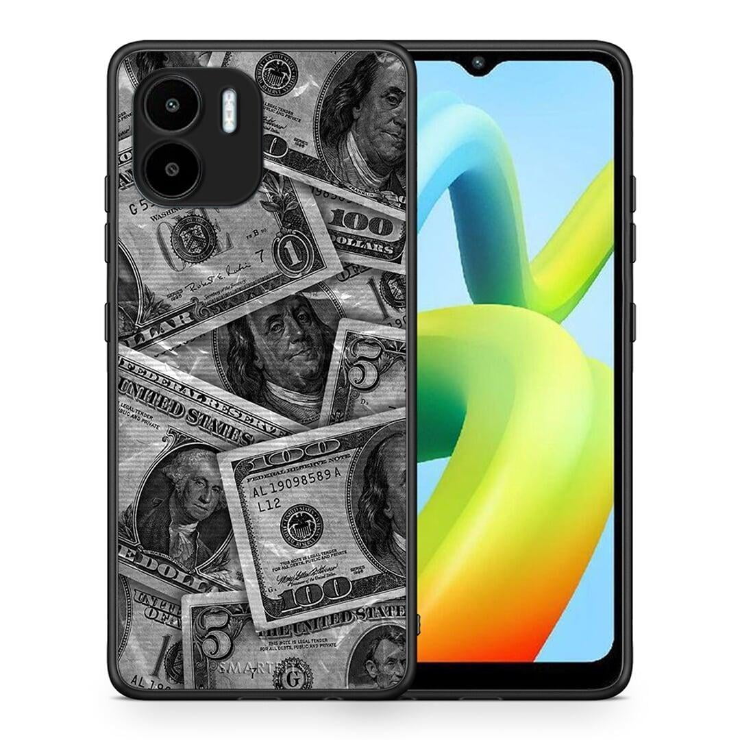 Θήκη Xiaomi Redmi A1 / A2 Money Dollars από τη Smartfits με σχέδιο στο πίσω μέρος και μαύρο περίβλημα | Xiaomi Redmi A1 / A2 Money Dollars Case with Colorful Back and Black Bezels
