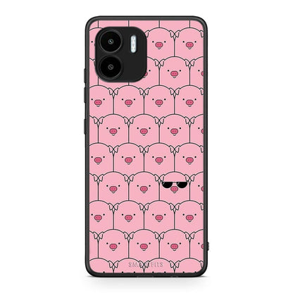 Θήκη Xiaomi Redmi A1 / A2 Pig Glasses από τη Smartfits με σχέδιο στο πίσω μέρος και μαύρο περίβλημα | Xiaomi Redmi A1 / A2 Pig Glasses Case with Colorful Back and Black Bezels