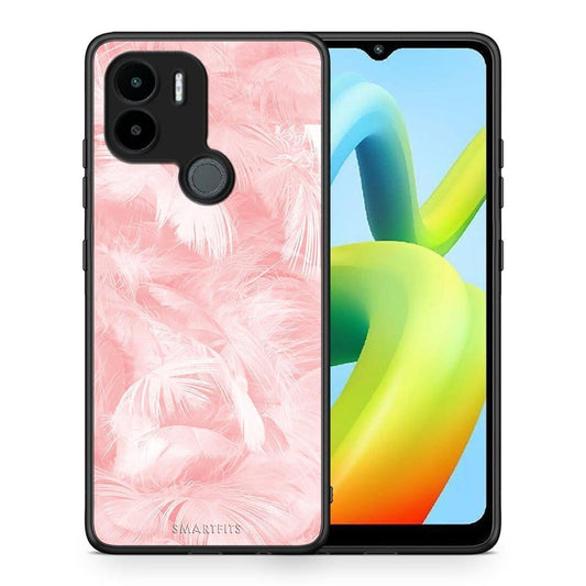 Θήκη Xiaomi Redmi A1+ / A2+ Boho Pink Feather από τη Smartfits με σχέδιο στο πίσω μέρος και μαύρο περίβλημα | Xiaomi Redmi A1+ / A2+ Boho Pink Feather Case with Colorful Back and Black Bezels
