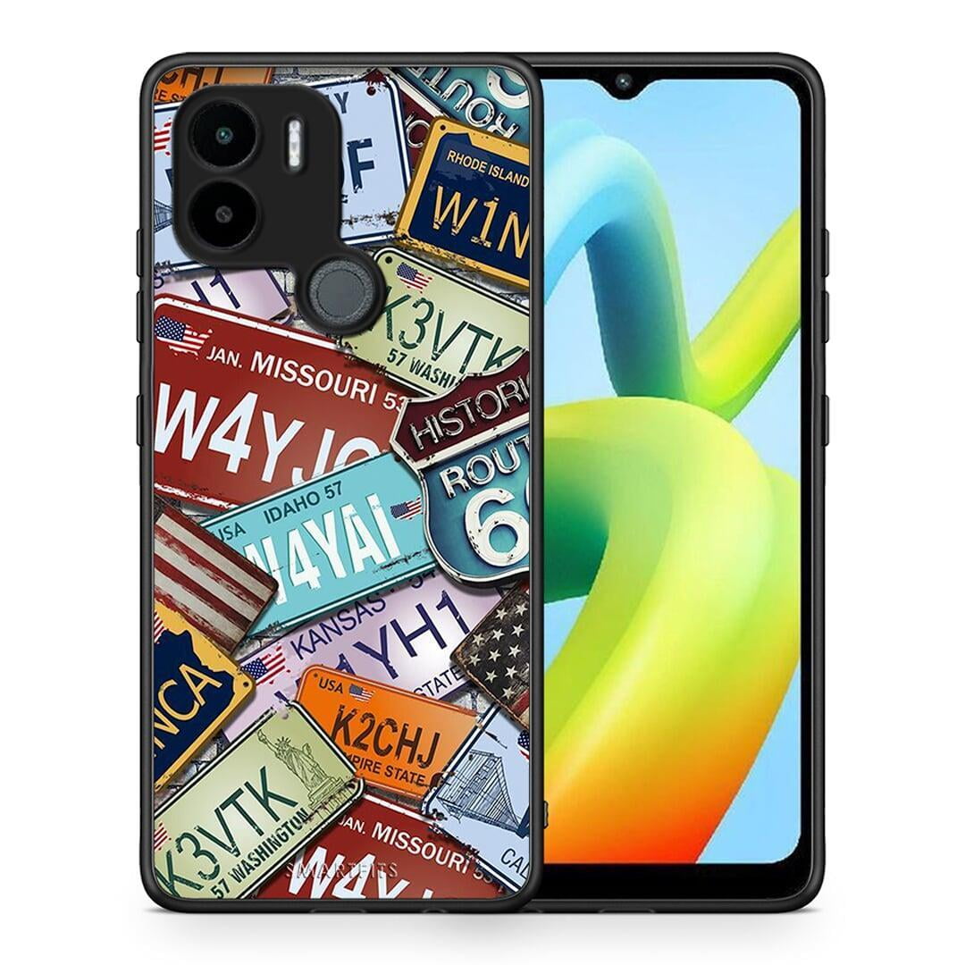 Θήκη Xiaomi Redmi A1+ / A2+ Car Plates από τη Smartfits με σχέδιο στο πίσω μέρος και μαύρο περίβλημα | Xiaomi Redmi A1+ / A2+ Car Plates Case with Colorful Back and Black Bezels