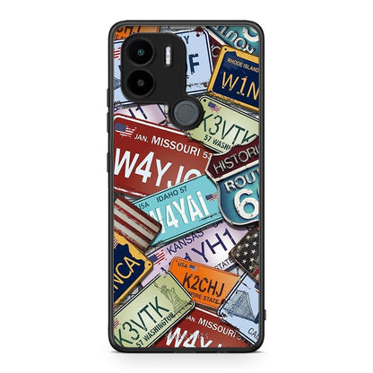 Θήκη Xiaomi Redmi A1+ / A2+ Car Plates από τη Smartfits με σχέδιο στο πίσω μέρος και μαύρο περίβλημα | Xiaomi Redmi A1+ / A2+ Car Plates Case with Colorful Back and Black Bezels