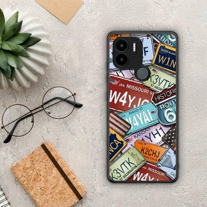 Θήκη Xiaomi Redmi A1+ / A2+ Car Plates από τη Smartfits με σχέδιο στο πίσω μέρος και μαύρο περίβλημα | Xiaomi Redmi A1+ / A2+ Car Plates Case with Colorful Back and Black Bezels