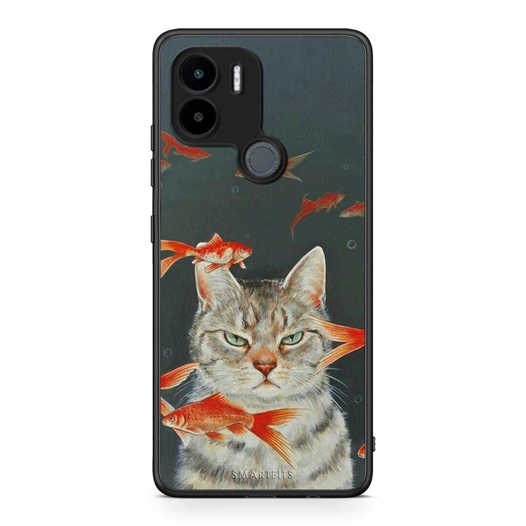Θήκη Xiaomi Redmi A1+ / A2+ Cat Goldfish από τη Smartfits με σχέδιο στο πίσω μέρος και μαύρο περίβλημα | Xiaomi Redmi A1+ / A2+ Cat Goldfish Case with Colorful Back and Black Bezels