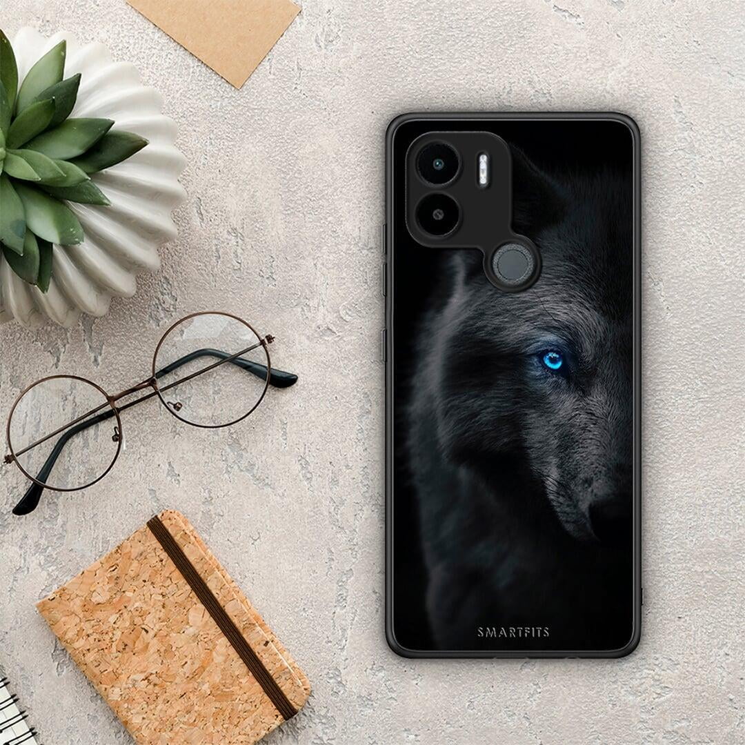 Θήκη Xiaomi Redmi A1+ / A2+ Dark Wolf από τη Smartfits με σχέδιο στο πίσω μέρος και μαύρο περίβλημα | Xiaomi Redmi A1+ / A2+ Dark Wolf Case with Colorful Back and Black Bezels