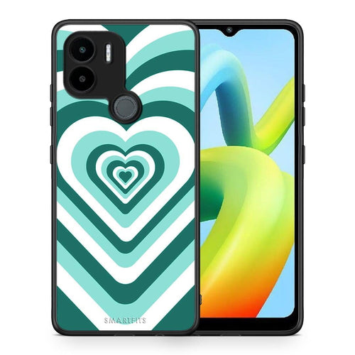 Θήκη Xiaomi Redmi A1+ / A2+ Green Hearts από τη Smartfits με σχέδιο στο πίσω μέρος και μαύρο περίβλημα | Xiaomi Redmi A1+ / A2+ Green Hearts Case with Colorful Back and Black Bezels