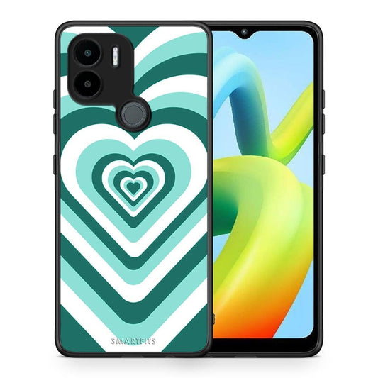 Θήκη Xiaomi Redmi A1+ / A2+ Green Hearts από τη Smartfits με σχέδιο στο πίσω μέρος και μαύρο περίβλημα | Xiaomi Redmi A1+ / A2+ Green Hearts Case with Colorful Back and Black Bezels