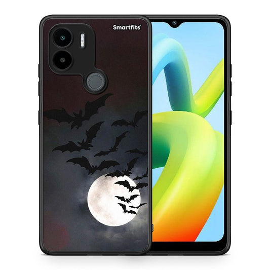 Θήκη Xiaomi Redmi A1+ / A2+ Halloween Bat Night από τη Smartfits με σχέδιο στο πίσω μέρος και μαύρο περίβλημα | Xiaomi Redmi A1+ / A2+ Halloween Bat Night Case with Colorful Back and Black Bezels