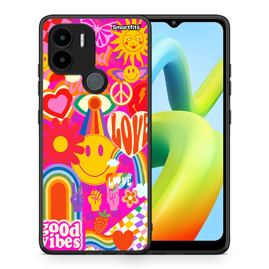 Θήκη Xiaomi Redmi A1+ / A2+ Hippie Love από τη Smartfits με σχέδιο στο πίσω μέρος και μαύρο περίβλημα | Xiaomi Redmi A1+ / A2+ Hippie Love Case with Colorful Back and Black Bezels