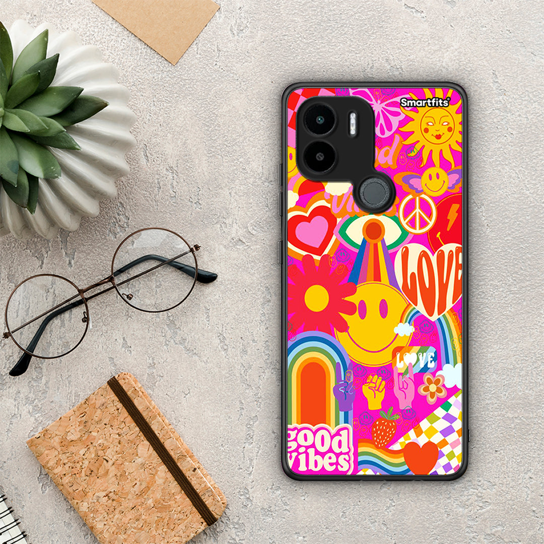 Θήκη Xiaomi Redmi A1+ / A2+ Hippie Love από τη Smartfits με σχέδιο στο πίσω μέρος και μαύρο περίβλημα | Xiaomi Redmi A1+ / A2+ Hippie Love Case with Colorful Back and Black Bezels