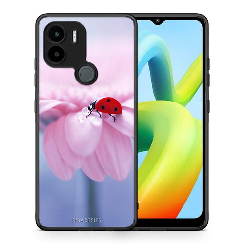 Θήκη Xiaomi Redmi A1+ / A2+ Ladybug Flower από τη Smartfits με σχέδιο στο πίσω μέρος και μαύρο περίβλημα | Xiaomi Redmi A1+ / A2+ Ladybug Flower Case with Colorful Back and Black Bezels