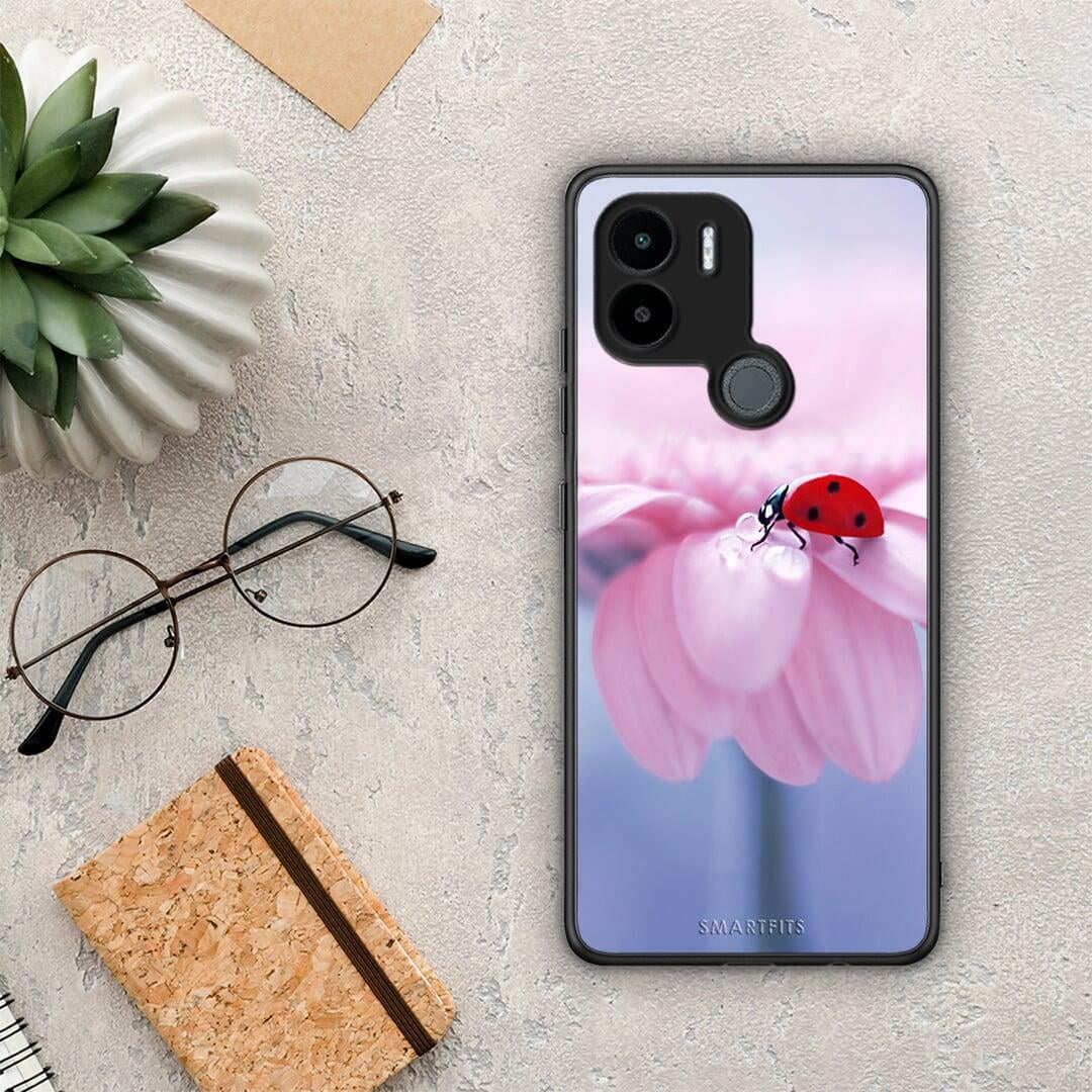 Θήκη Xiaomi Redmi A1+ / A2+ Ladybug Flower από τη Smartfits με σχέδιο στο πίσω μέρος και μαύρο περίβλημα | Xiaomi Redmi A1+ / A2+ Ladybug Flower Case with Colorful Back and Black Bezels