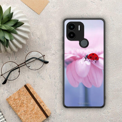 Θήκη Xiaomi Redmi A1+ / A2+ Ladybug Flower από τη Smartfits με σχέδιο στο πίσω μέρος και μαύρο περίβλημα | Xiaomi Redmi A1+ / A2+ Ladybug Flower Case with Colorful Back and Black Bezels