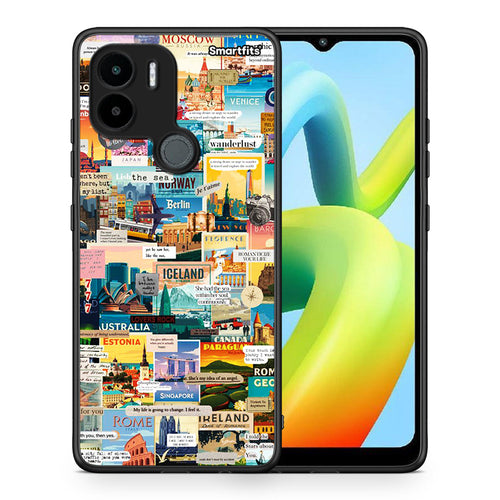 Θήκη Xiaomi Redmi A1+ / A2+ Live To Travel από τη Smartfits με σχέδιο στο πίσω μέρος και μαύρο περίβλημα | Xiaomi Redmi A1+ / A2+ Live To Travel Case with Colorful Back and Black Bezels