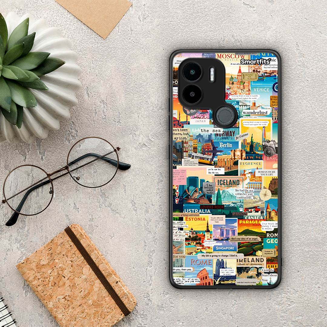 Θήκη Xiaomi Redmi A1+ / A2+ Live To Travel από τη Smartfits με σχέδιο στο πίσω μέρος και μαύρο περίβλημα | Xiaomi Redmi A1+ / A2+ Live To Travel Case with Colorful Back and Black Bezels