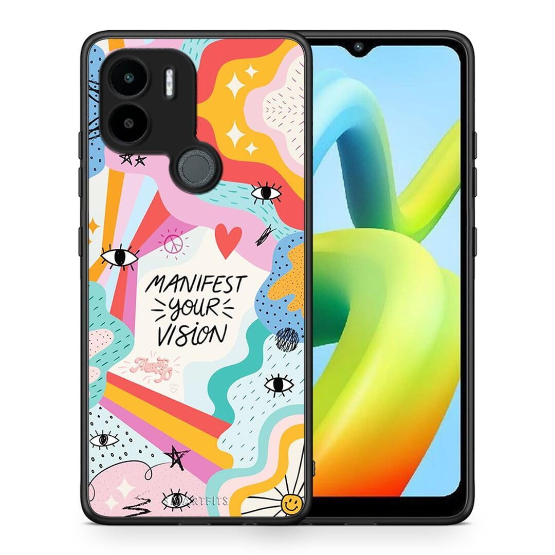 Θήκη Xiaomi Redmi A1+ / A2+ Manifest Your Vision από τη Smartfits με σχέδιο στο πίσω μέρος και μαύρο περίβλημα | Xiaomi Redmi A1+ / A2+ Manifest Your Vision Case with Colorful Back and Black Bezels