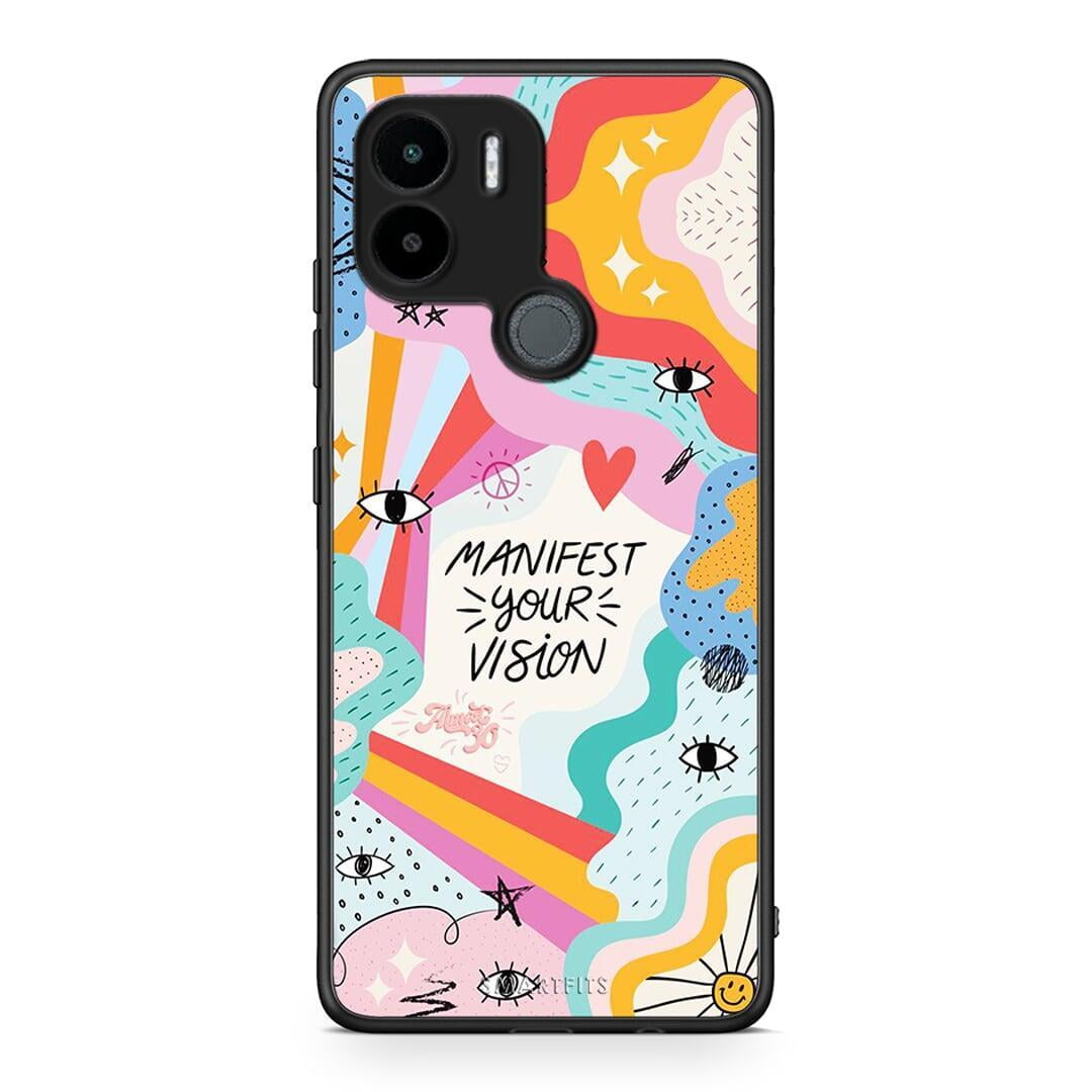 Θήκη Xiaomi Redmi A1+ / A2+ Manifest Your Vision από τη Smartfits με σχέδιο στο πίσω μέρος και μαύρο περίβλημα | Xiaomi Redmi A1+ / A2+ Manifest Your Vision Case with Colorful Back and Black Bezels