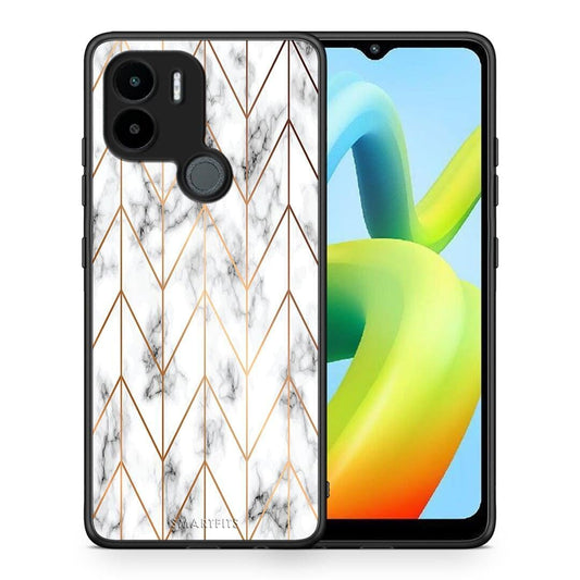 Θήκη Xiaomi Redmi A1+ / A2+ Marble Gold Geometric από τη Smartfits με σχέδιο στο πίσω μέρος και μαύρο περίβλημα | Xiaomi Redmi A1+ / A2+ Marble Gold Geometric Case with Colorful Back and Black Bezels