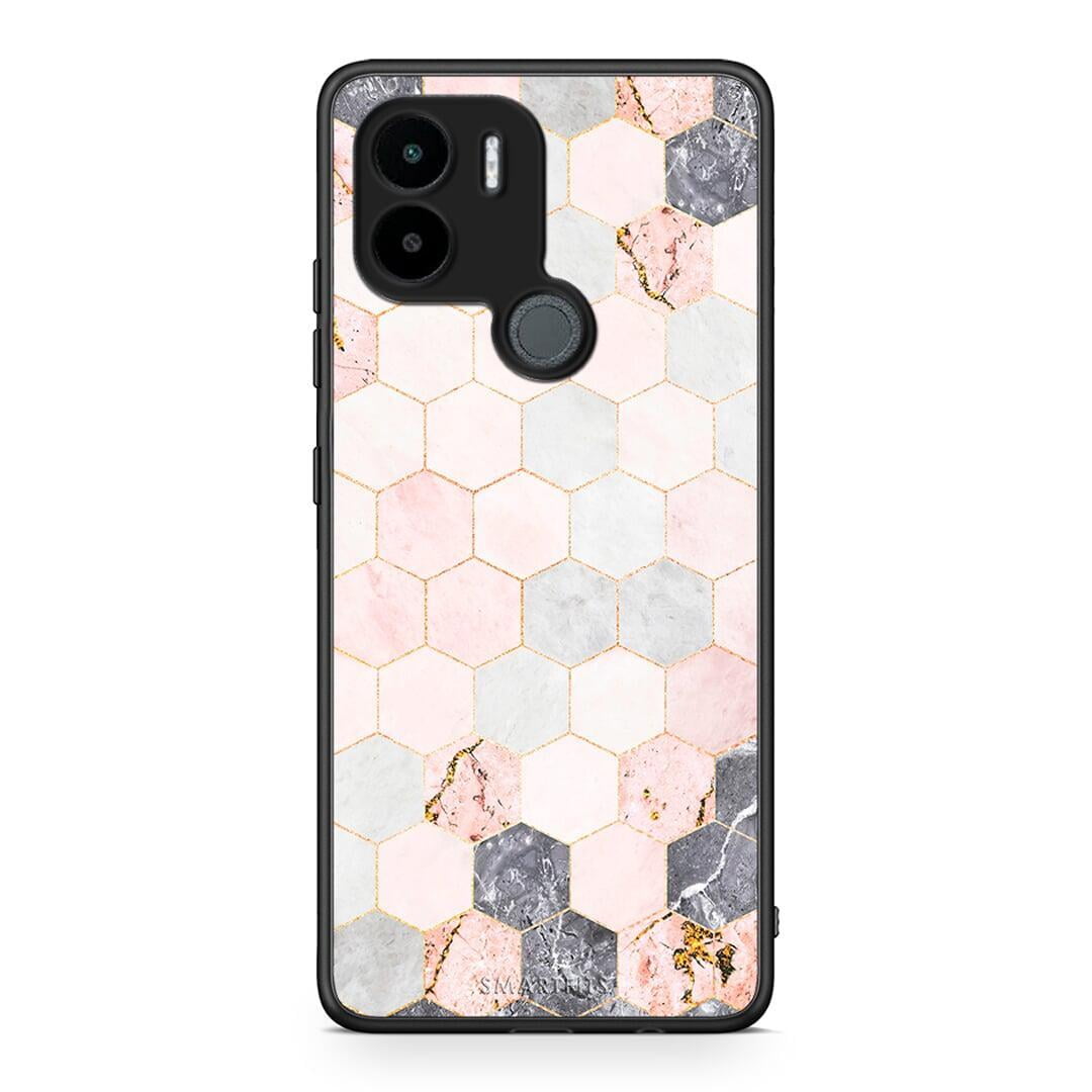 Θήκη Xiaomi Redmi A1+ / A2+ Marble Hexagon Pink από τη Smartfits με σχέδιο στο πίσω μέρος και μαύρο περίβλημα | Xiaomi Redmi A1+ / A2+ Marble Hexagon Pink Case with Colorful Back and Black Bezels
