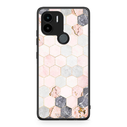Θήκη Xiaomi Redmi A1+ / A2+ Marble Hexagon Pink από τη Smartfits με σχέδιο στο πίσω μέρος και μαύρο περίβλημα | Xiaomi Redmi A1+ / A2+ Marble Hexagon Pink Case with Colorful Back and Black Bezels